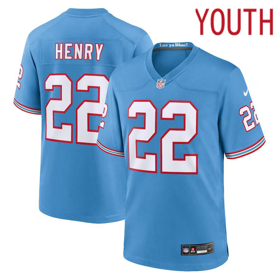 Youth Tennessee Titans #22 Derrick Henry Nike Light Blue Oilers Throwback Player Game NFL Jersey->women nfl jersey->Women Jersey